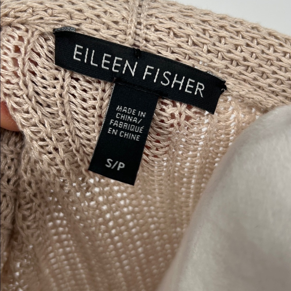 Eileen Fisher Sweater S/P Oatmeal Brown 100% Wool Waterfall Cardigan Open - Picture 2 of 10